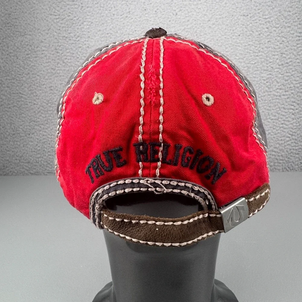 VTG True Religion‎ Hat Mens Gray Distressed Y2K Buddha Logo Baseball Cap